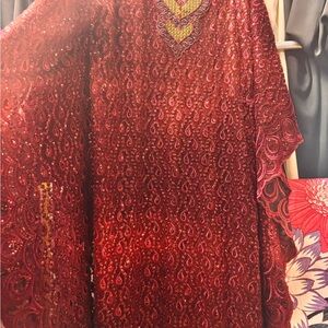 Red Patterned Kaftan Dress